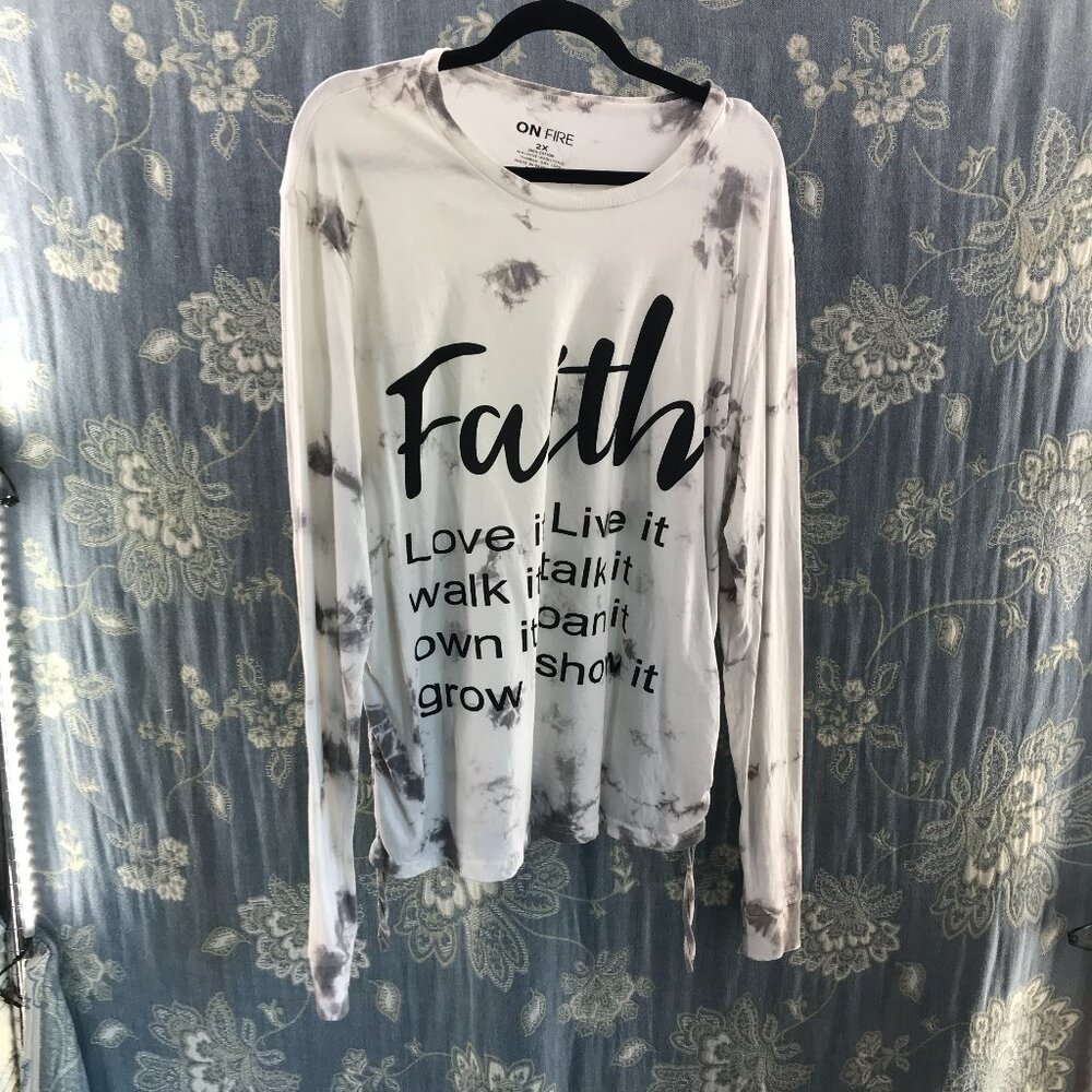 On Fire religious tie dye ruched side long sleeve t-shirt size 2X